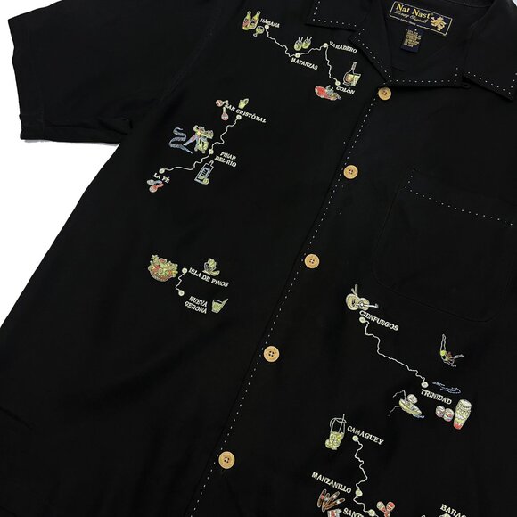 Nat Nast Luxury Original LTD ED 138 Mi Mojito Black Silk Embroidered Men Shirt S - Picture 3 of 5